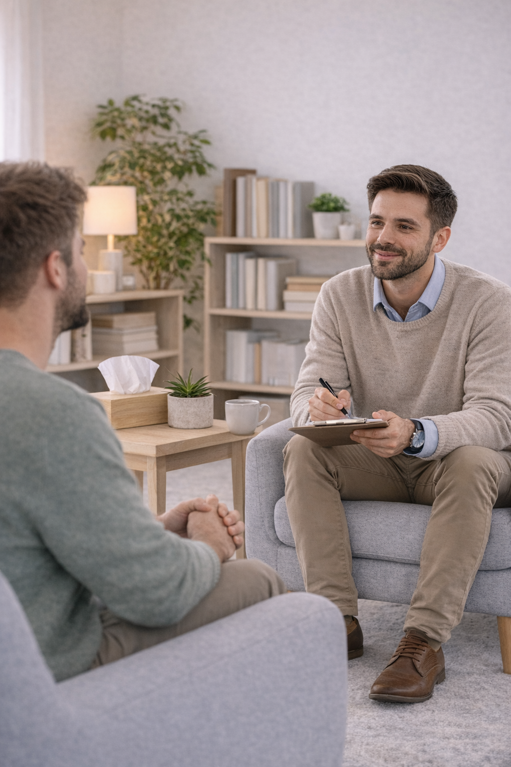 Adult participating in individual therapy as part of a mental health intensive outpatient program in Ohio.