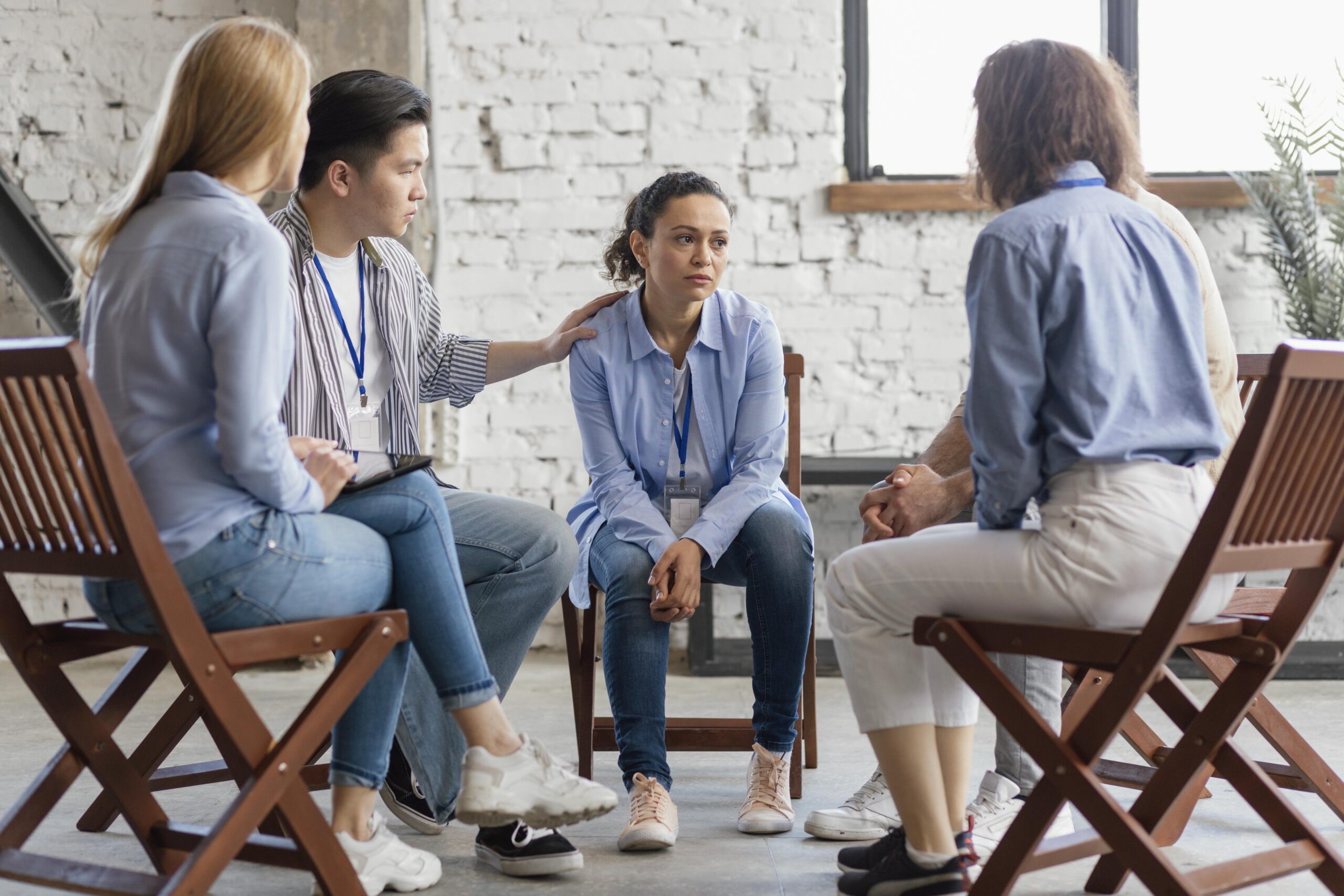Adults participating in group therapy as part of a depression treatment program in Ohio