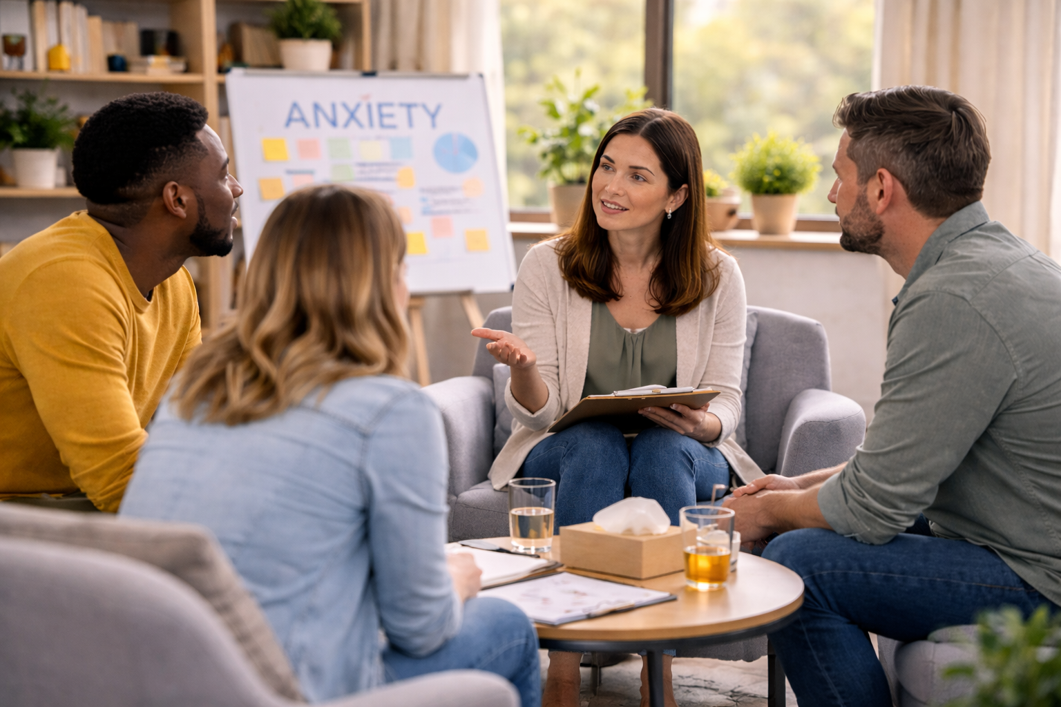 Group therapy session for adults receiving anxiety treatment in Columbus.