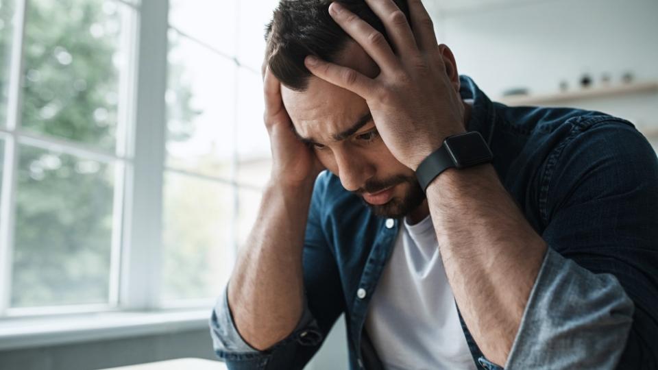 Anxiety Medications help address what this man pictured is feeling during anxiety symptoms.